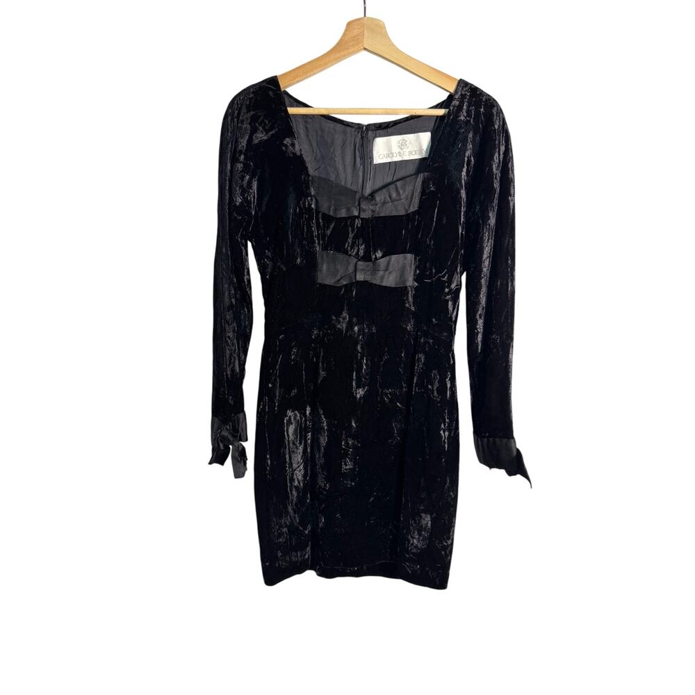Vintage Carolyn Roehm Black Crushed Velvet Mini Dress Size 8